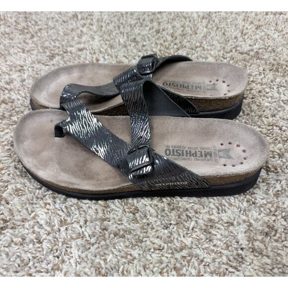 Mephisto Helen Sandals Women's Size 40 Black Stripes Leather Air Relax Slides - Picture 1 of 8